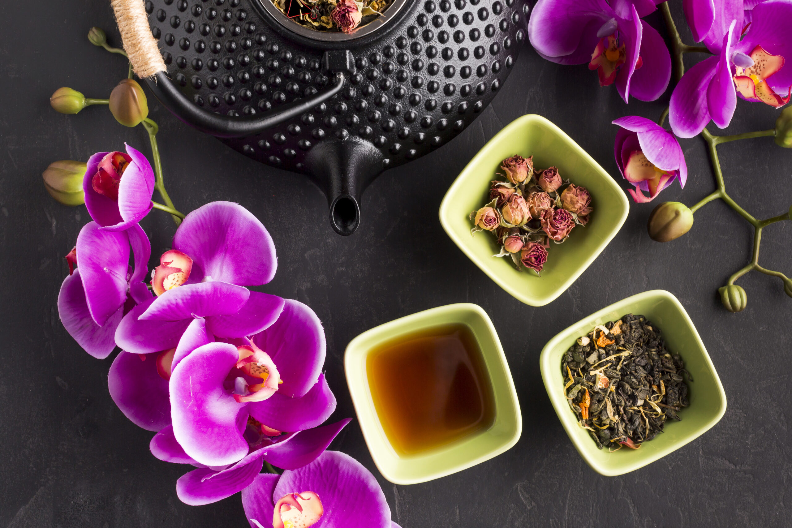 Fresh Pink Orchid Flower Twig Herbal Tea